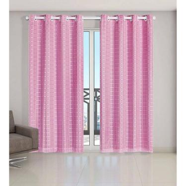 Imagem de Cortina Voil Xadrez Com Forro Blackout 5,00 X 2,80 Rosa
