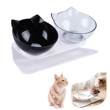 Imagem de Tigelas duplas elevadas para gatos com suporte elevado, tigelas para gatos Conjunto de tigelas elevadas para comida de gato, tigelas elevadas para gatos com inclinação de 15° para gatos, cães pequenos