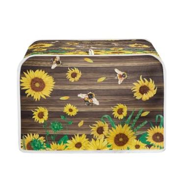 Imagem de Talayituse Capa de torradeira com estampa de madeira de abelha girassol 4 fatias de proteção contra poeira capas de máquina de pão capa de pano de forno acessórios de cozinha capa de aparelho lavável