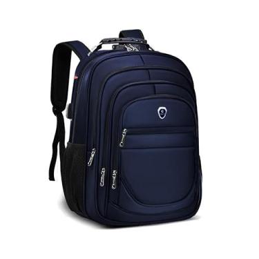 Imagem de Mochila Para Laptop Notebook Bolsa Casual Escola Trabalho Viagem Feminina Masculina Senha Trava Anti Furto Cabo Usb Auxiliar (AZUL)