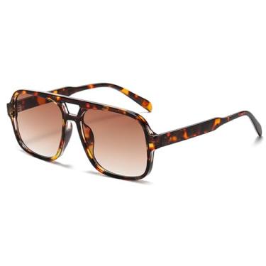 Imagem de LASPOR Óculos de sol retrô quadrado aviador para mulheres e homens, vintage, moderno, retangular, óculos de sol dos anos 70, Armação de leopardo, lente de chá, 53mm