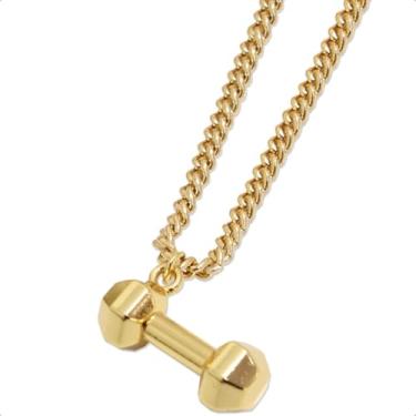 Imagem de Colar Corrente Elo Grumet Pingente HALTERES Dourado Academia (70CM)