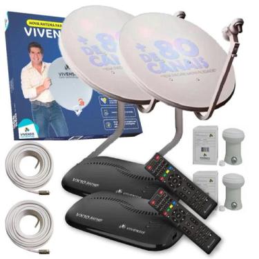 Imagem de Kit 2 receptor de tv vivensis vx10 sat hd + 2antena banda ku + 2lnbf s