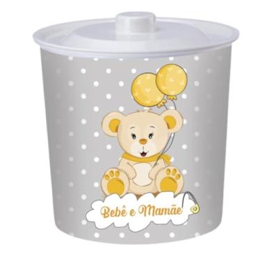 Imagem de Lixeira Redonda Com Tampa 3lt Para Quarto Bebê Ursinho (branco)