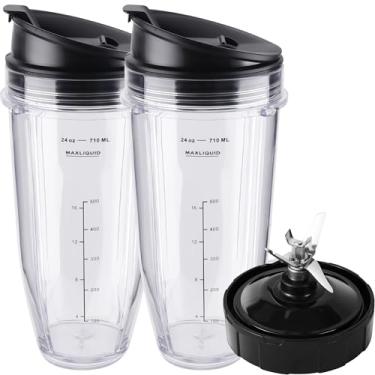 Imagem de Conjunto de peças de reposição de copos de liquidificador Ninja com 5 peças: 2 copos de 680 g com tampas e lâmina de 7 aletas, serve para Nutri Ninja BN401 BN751 BN801 BL450 BL480 BL640 NN100