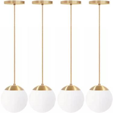 Imagem de 4 x Luminárias Lustre Pendente 2m Jabuticaba Globo Vidro 15cm Metal Te