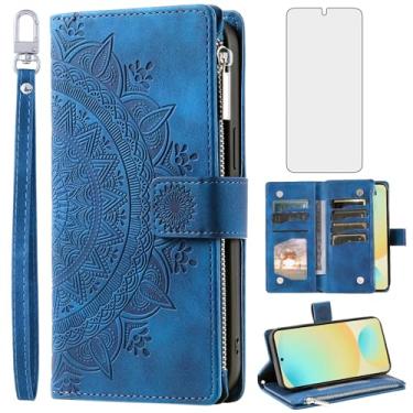 Imagem de Asuwish Capa de telefone para Samsung Galaxy S24 FE 5G capa carteira com protetor de tela de vidro temperado alça de pulso cordão mandala flor couro flip zíper célula S 24 EF S24FE 24S mulheres homens