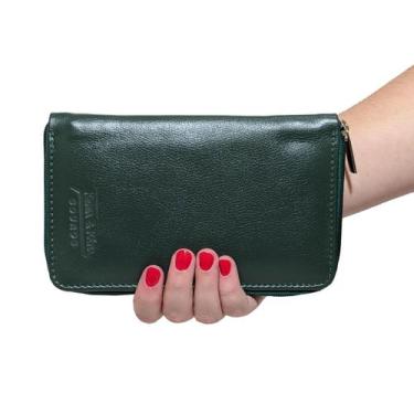 Imagem de Carteira Feminina Para Celular Cartões Com Zíper Em Couro Clássica - A