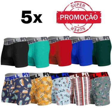 Imagem de Kit Com 5 Cuecas Boxer Box Masculina Adulto Pitbull Atacado, Variadas,