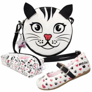 Imagem de Kit Infantil Feminino Sapatilha, Bolsa e Estojo Gatinho, Magicc Kids, 