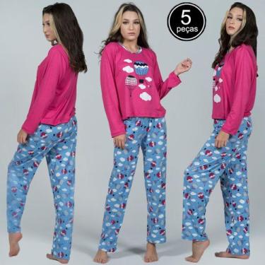 Imagem de Kit 5 Pijamas Teen Inverno Malha Calça e Blusa Manga Longa - WLS Modas
