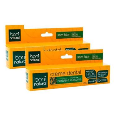 Imagem de Kit 2 Creme Dental Boni Natural Hortelã e Cúrcuma 90g