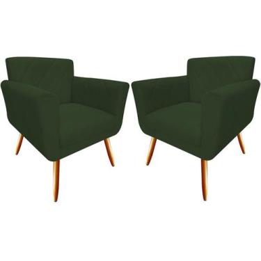 Imagem de Kit 2 Poltronas Decorativa Sabrina Suede Verde Pés Madeira Ms Decor - 