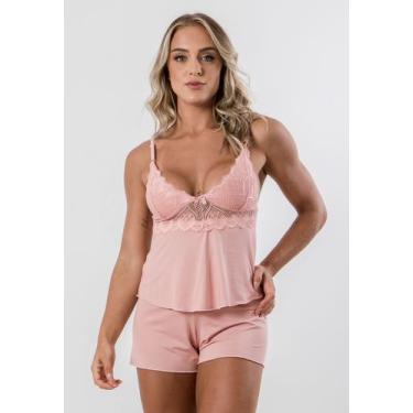 Imagem de Baby Doll Rendado Pijama Curto Feminino Malha - DILUXO, M, Rosa