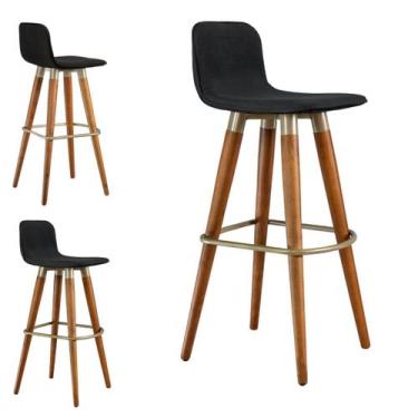 Imagem de 3 Banquetas Línea Alta Sofisticadas Madeira Maciça Preto - UniDecor