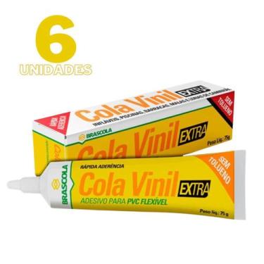 Imagem de Cola Vinil Extra Brascola Pvc Flexível Bisnaga 75g 6 Unidades