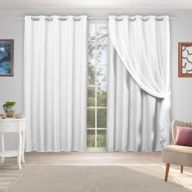 Imagem de Cortina Blackout Tecido Com Voil - 5 Metros Branca, Bege, Tabaco - Can