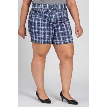 Imagem de Bermuda Feminina Plus Size Suplex Sublimado Xadrez c/ Cinto - Serena, 