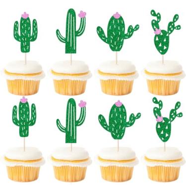 Imagem de Kaoenla Pacote com 24 topos de bolo de feliz aniversário de cacto - tema mexicano, festa de frutas com tema havaiano de verão, cacto tropical, chá de bebê, decorações de festa de aniversário para meninos e meninas