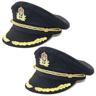 Imagem de Ibeauti Fantasia de capitão ajustável para adultos unissex chapéu de almirante cosplay boné marinheiro, Pacote com 2, preto, M