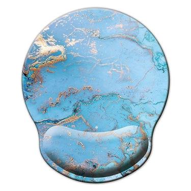 Imagem de Mouse pad com suporte de pulso, mouse pad ergonômico com almofada de descanso de pulso de espuma de memória, base de borracha antiderrapante mouse pad para jogos em casa, escritório, computador, laptop, azul celeste