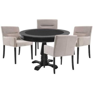 Imagem de Mesa de Jogos Carteado Redonda Victoria Tampo Reversível Preto com 4 Cadeiras Vicenza Suede Nude - Gran Belo