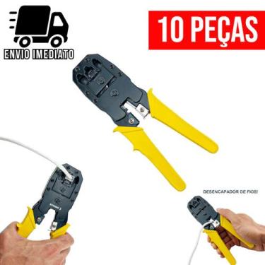 Imagem de Kit 10 Alicate Crimpar Terminal RJ45 RJ11 e RJ12 Decapador Cabo de Red