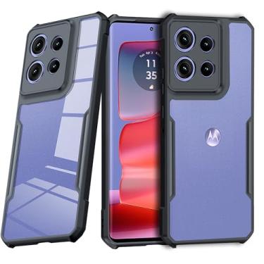 Imagem de Guizzcg Capa para Motorola Moto Edge 50 Neo/Moto S50 capa ultrafina de TPU macio + traseira transparente acrílica airbags de grau militar proteção contra quedas à prova de choque, preto transparente