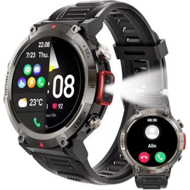 Imagem de Smartwatch militar masculino com lanterna LED Smartwatch à prova d'água 3ATM robusto de...