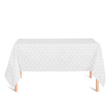 Imagem de Toalha de Mesa Retangular em Tecido Jacquard Branco Geométrico Tradici