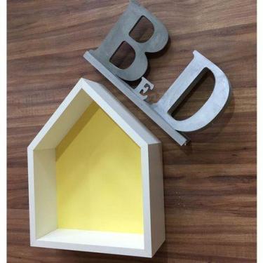 Imagem de Nicho Em Formato De Casinha Com Fundo 2 Unidades Mdf Amarelo - B&D Art