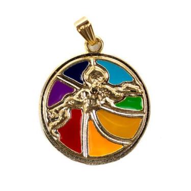 Imagem de Pingente Oxumarê Orixá Colorido 2,5 cm em Metal Dourado - Lua Mística 