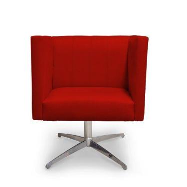 Imagem de Poltrona Decorativa Barcelona Suede Vermelho Base Giratória Cromada - 
