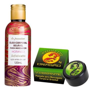 Imagem de Óleo Massagem Sensual Beijável + Pomada Fogo do Dragão Vibrante (Verde