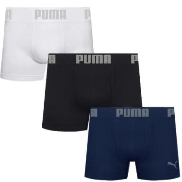 Imagem de Kit 3 Cuecas Boxer Puma Sem Costura Masculino, Branco, Marinho, G