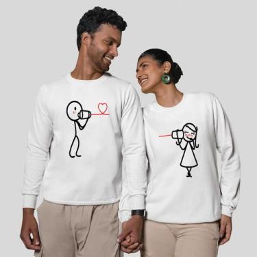 Imagem de Kit 2 Blusas Frio Moletom Careca Sem Capuz Casal Namorados Telefone - 