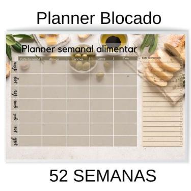 Imagem de Planner Semanal Alimentar Fitness Diário Blocado A4 52 Fls - Impressõe