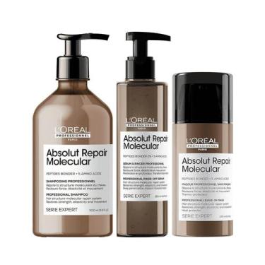 Imagem de Kit Absolut Repair Molecular Shampoo 500ml, Serúm e Leave-in - LÓreal 