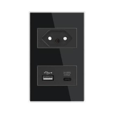 Imagem de Tomada de Parede Brasileira com USB 5V/2A e Type-C 10A/20A - Painel de