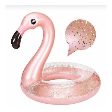 Imagem de Boia Flamingo Rose C/ Glitter Grande Piscina Inflável 90cm - Qifan