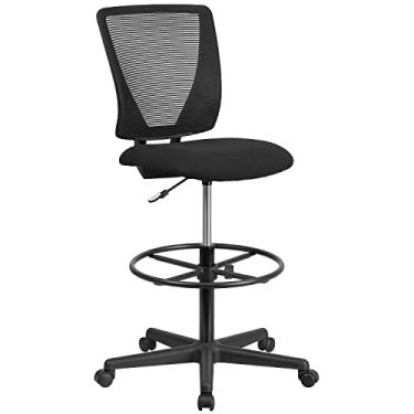 Imagem de Flash Furniture Cadeira ergonômica de malha com assento de tecido preto e anel de pé ajustável