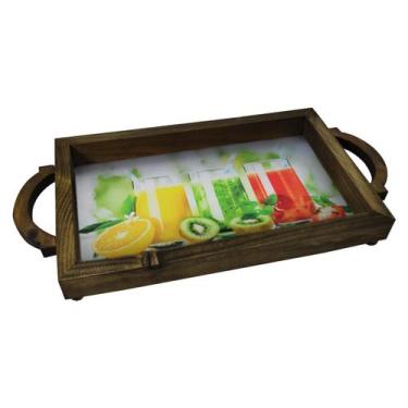 Imagem de Bandeja Com Alça Frutas Laranja Kiwi e Morango 50x25x6 Madeira Pinus -