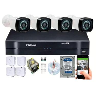 Imagem de Kit 4 Cameras Segurança 720p Full Hd Dvr Intelbras 4ch C/hd