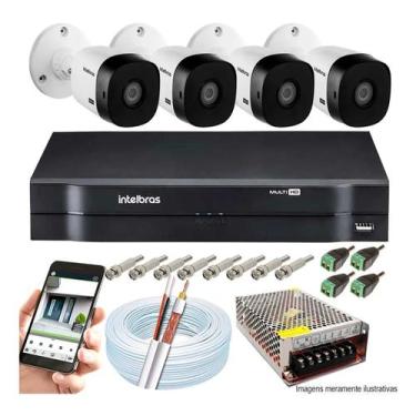 Imagem de Kit Monitoramento Residencial 4 Câmeras Hdcvi 1120b + Itens - Intelbra