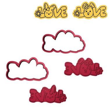 Imagem de Kit 2 Cortadores Páscoa Cabeça Coelhas Flor Laço Love - DOCE IMPRESSO,