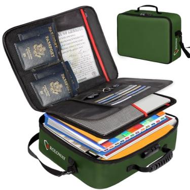 Imagem de ROLOWAY Bolsa de documentos à prova de fogo com trava (43 x 30 x 12,7 cm), bolsa de armazenamento de documentos importante com organizadores de arquivos multicamadas (verde)