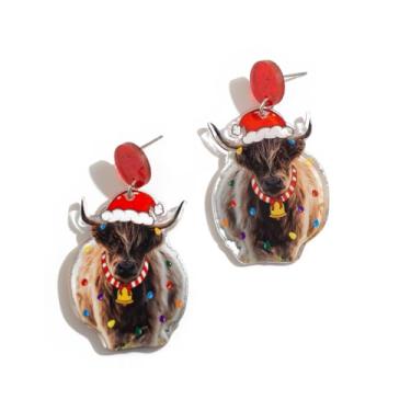 Imagem de Brincos de Natal, brincos de gato de Natal para mulheres, lindos brincos de gado, galinha, veado, brincos de Natal, brincos de Natal, joias de Natal para mulheres, One size fits all, Acrílico, Sem