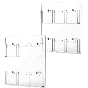 Imagem de Pacote com 2 porta-folheto de acrílico para montagem na parede suporte transparente para exibição de panfleto de plástico com três dobras, rack de armazenamento de literatura para escritórios, sala de espera (6 bolsos, 38 x 33 cm)