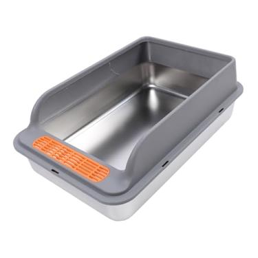 Imagem de Caixa de Areia para Gatos de Aço Inoxidável Fechada, 19,7 X 13,8 X 7,9 Polegadas de Grande Capacidade, Não Pegajosa, Anti-vazamento, Laterais Altas, Caixa de Areia de Metal,
