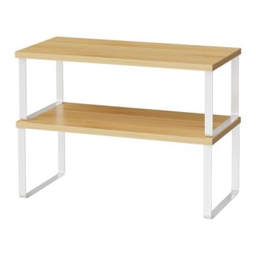 Imagem de OGEMXU Organizadores de prateleira de armário, prateleira grande de balcão de cozinha de 39,9 cm, conjunto de 2 organizadores de despensa de cozinha, prateleiras de armazenamento para bancada, suporte